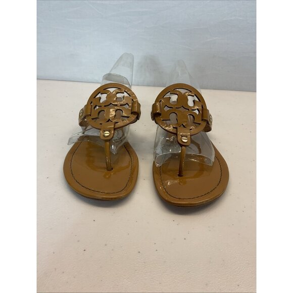 Tory Burch Miller Sandal Soft Brown Patent Leather Size 9.5M Beach Casual Boat - Picture 3 of 13